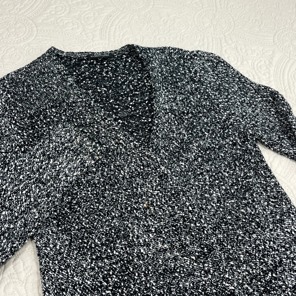 Eileen Fisher Womens Black White Marled 100% Cotton Cardigan Italian Yarn Small